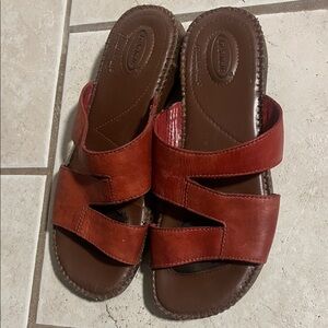 Dr. Scholl's Women’s 8.5 Brown-Red Leather  Slide Sandals